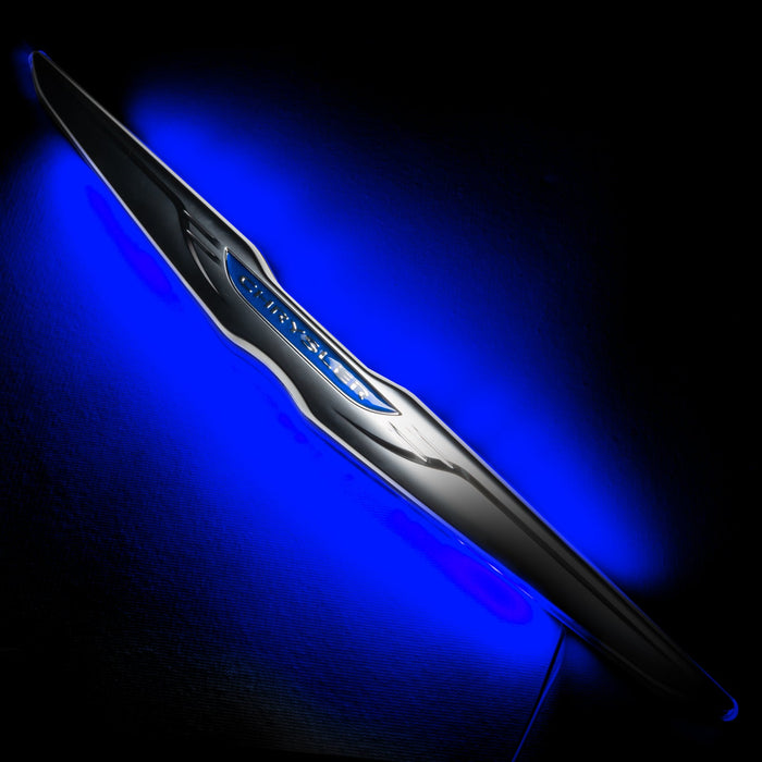 Gen II Chrysler Illuminated LED Rear Wing Emblem with blue LEDs.
