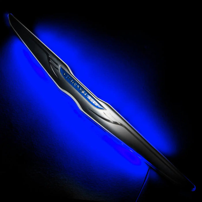 Gen II Chrysler Illuminated LED Rear Wing Emblem with blue LEDs.