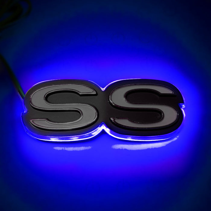 Illuminated SS Emblem with blue LEDs.