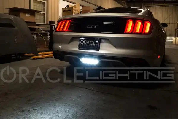 Rear end of a Ford Mustang with High Output LED Reverse Light installed.
