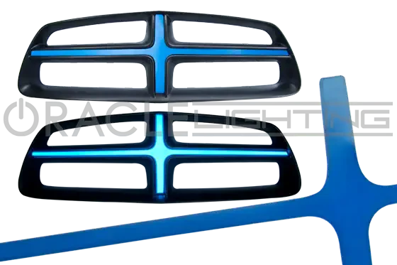2011-2014 Dodge Charger ORACLE Illuminated Grill Crosshairs with blue LEDs.