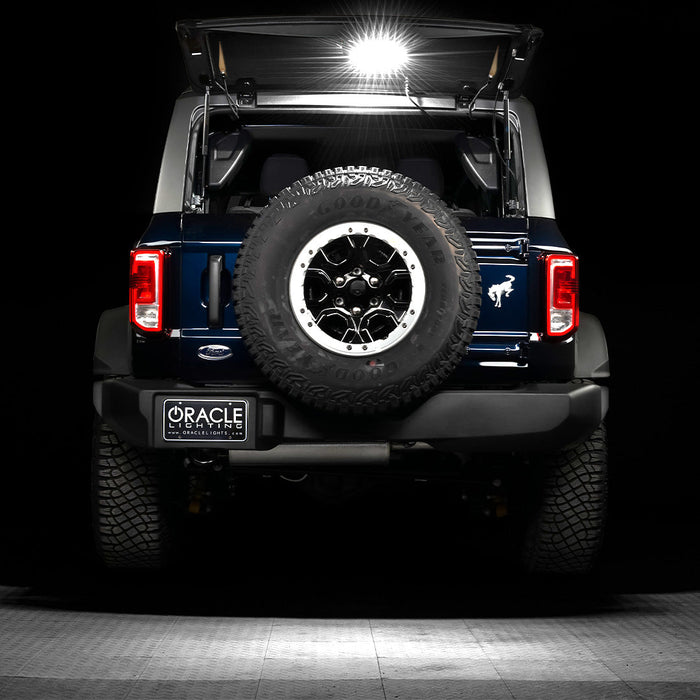 Rear view of bronco with cargo light illumination