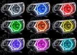 Grid view of Toyota Tacoma headlights showing different color LED halo rings.