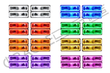 Grid view of GMC Yukon headlights showing different color LED halo rings.