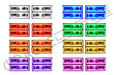 Grid view of GMC Sierra headlights showing different color LED halos.