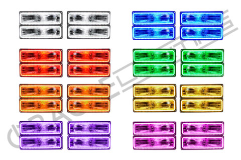 Grid view of Chevrolet Suburban headlights showing different color LED halo rings.
