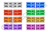 Grid view of Chevrolet Suburban headlights showing different color LED halo rings.