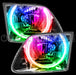 Ford F-150 Lightning headlights with rainbow LED halo rings.