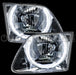 Ford F-150 Lighting headlights with white halo rings.