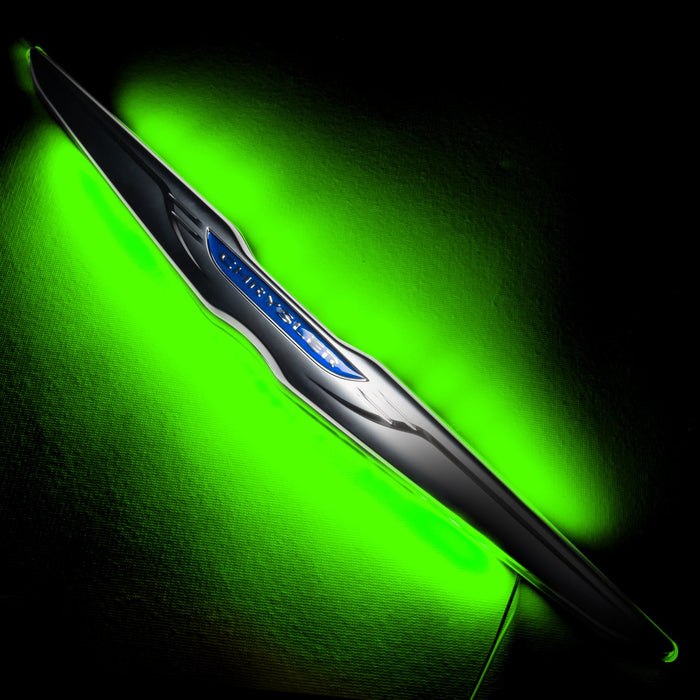 Gen II Chrysler Illuminated LED Rear Wing Emblem with green LEDs.