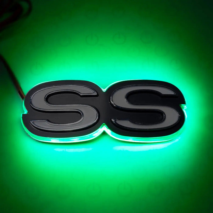 Illuminated SS Emblem with green LEDs.