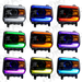 Grid view of GMC Sierra headlights showing different color DRLs.