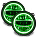 Jeep Gladiator JT headlights with green DRLs.