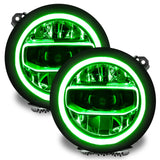 Jeep Gladiator JT headlights with green DRLs.