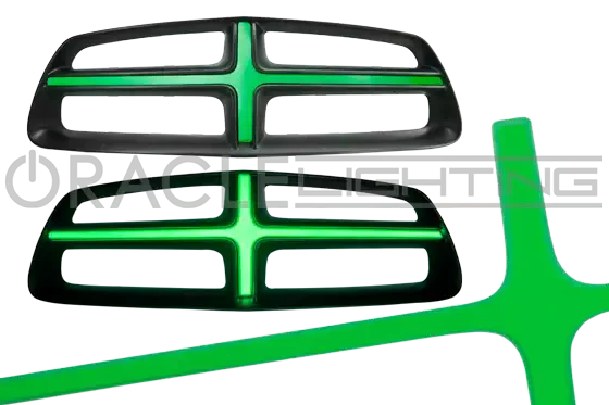 2011-2014 Dodge Charger ORACLE Illuminated Grill Crosshairs with green LEDs.