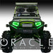 Front view of a Polaris RZR with green headlight halos installed.