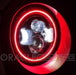 Close-up of 7" High Powered LED Headlights installed on a Jeep.