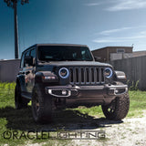 Three quarters view of a Jeep Wrangler with High Powered LED Headlights installed.