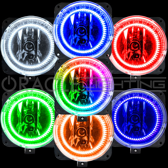 Multiple Lincoln LS fog lights showing different LED halo colors.