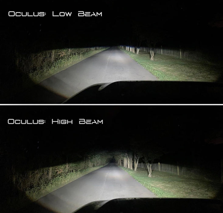 Driver's view of Oculus low beam versus high beam.