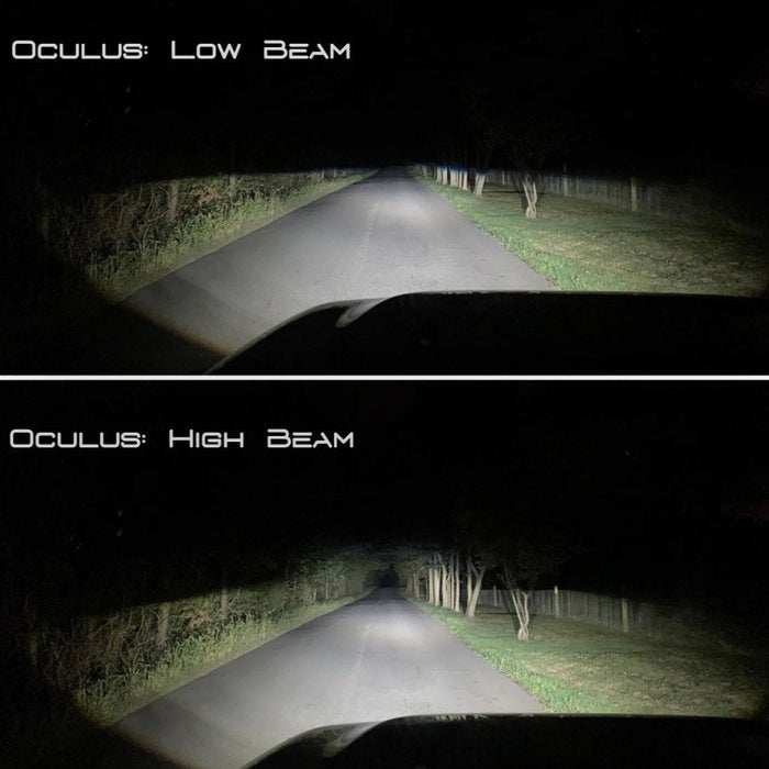 Side by side comparison of oculus low beam versus high beam setting