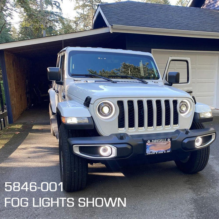 Front view of a Jeep Gladiator with High Performance 20W LED Fog Lights installed.