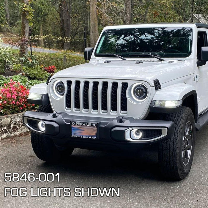 Three quarters view of a Jeep Gladiator with High Performance 20W LED Fog Lights installed.