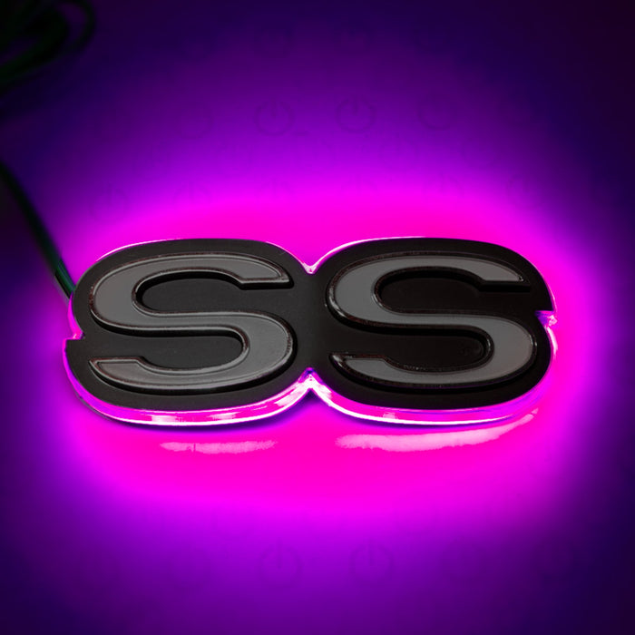 Illuminated SS Emblem with pink LEDs.