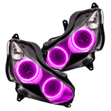 Kawasaki ZX-14R Headlights with pink LED halo rings.