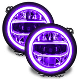 Jeep Gladiator JT headlights with purple DRLs.