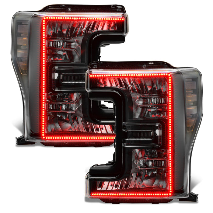 Ford SuperDuty headlights with red halos.