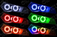 Grid view of Can-Am Maverick headlights showing different color LED halos.