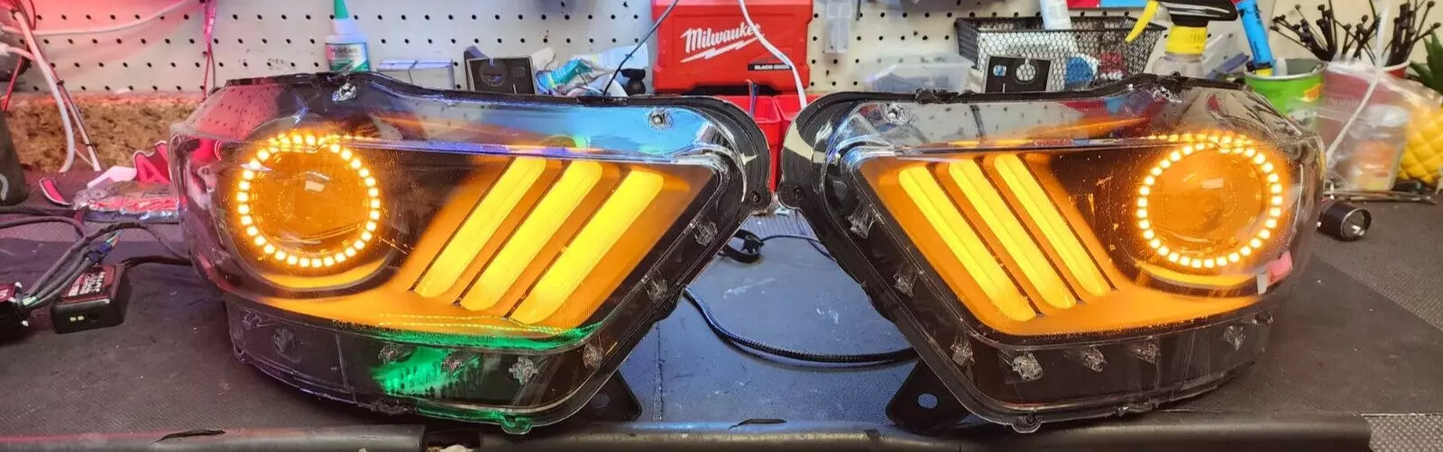 USED ORACLE 2015-2017 FORD MUSTANG HEADLIGHTS -DYNAMIC COLORSHIFT RGB+A -BLACK