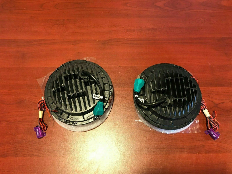 7" High Powered LED Chrome Headlights with Green Plasma Halos - Clearance