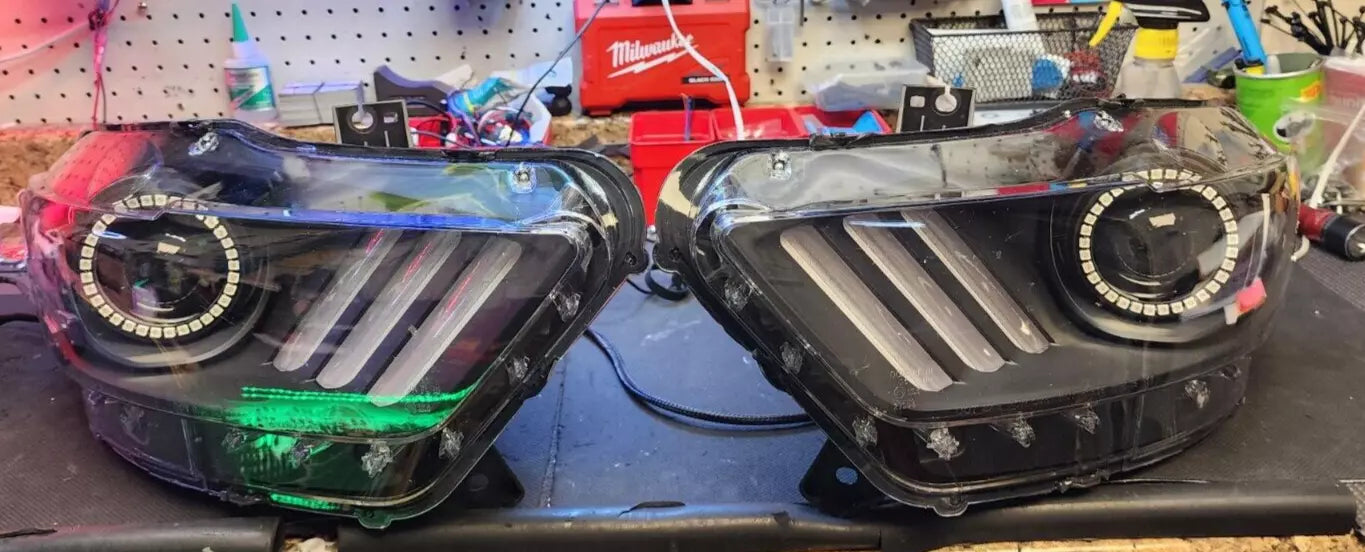 USED ORACLE 2015-2017 FORD MUSTANG HEADLIGHTS -DYNAMIC COLORSHIFT RGB+A -BLACK