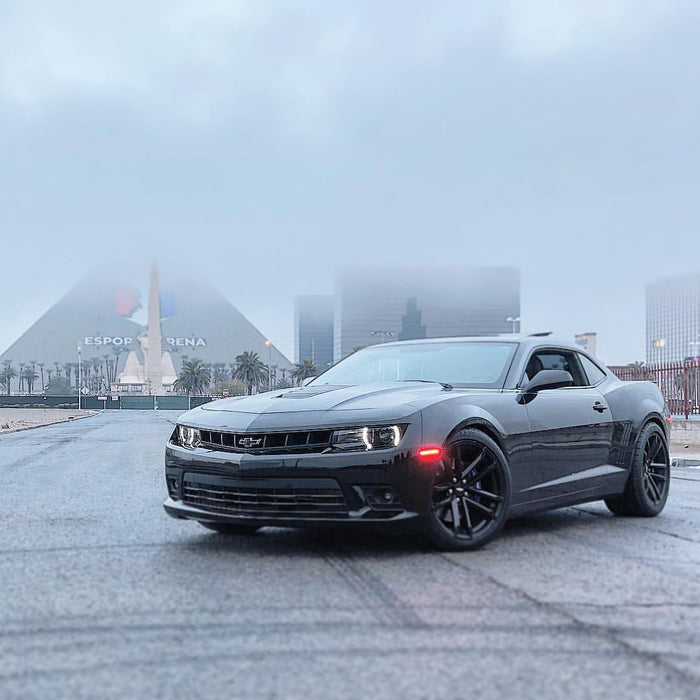 Three quarters view of a Chevrolet Camaro with Concept SMD Sidemarkers installed.