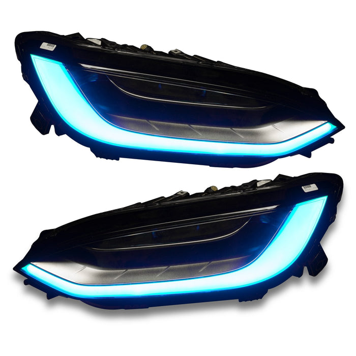 Tesla Model X headlights with cyan DRL