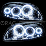 Toyota Supra headlights with white LED halo rings.