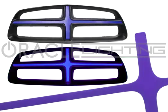 2011-2014 Dodge Charger ORACLE Illuminated Grill Crosshairs with purple LEDs.