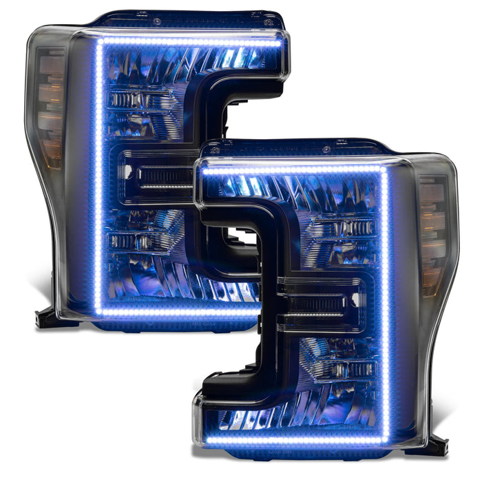 Ford SuperDuty headlights with white halos.