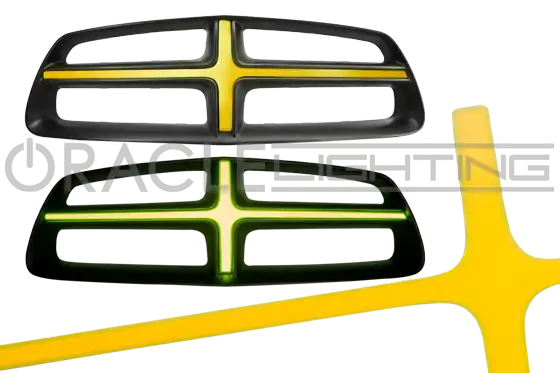 2011-2014 Dodge Charger ORACLE Illuminated Grill Crosshairs with yellow LEDs.