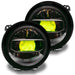 Jeep Wrangler JL headlights with yellow "Demon Eye" Projectors.