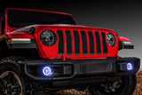 Red jeep with white surface mount fog light halos 