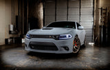Grey charger in garage with white DRL