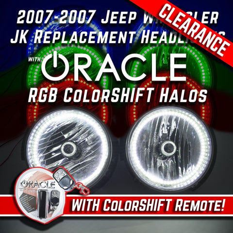 2007-16 Jeep Wrangler Headlights w/ ORACLE ColorSHIFT RGB Halo Kit + Remote