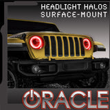 Jeep Gladiator JT headlight surface mount halo kit with ORACLE Lighting logo