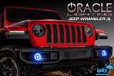 Red jeep with blue surface mount fog light halos