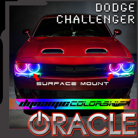 Dodge challenger dynamic colorshift surface mount halos with ORACLE Lighting logo