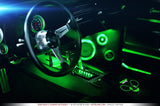 Car interior with green LED footwell lighting