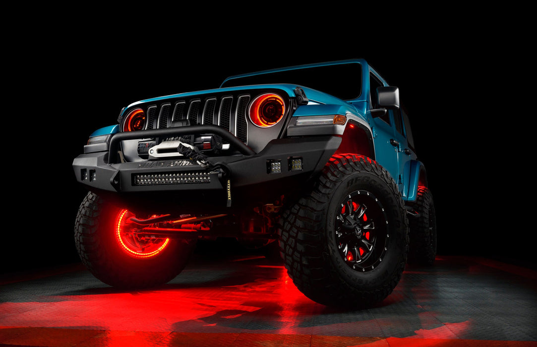 Aqua jeep with red LED halos and wheel rings